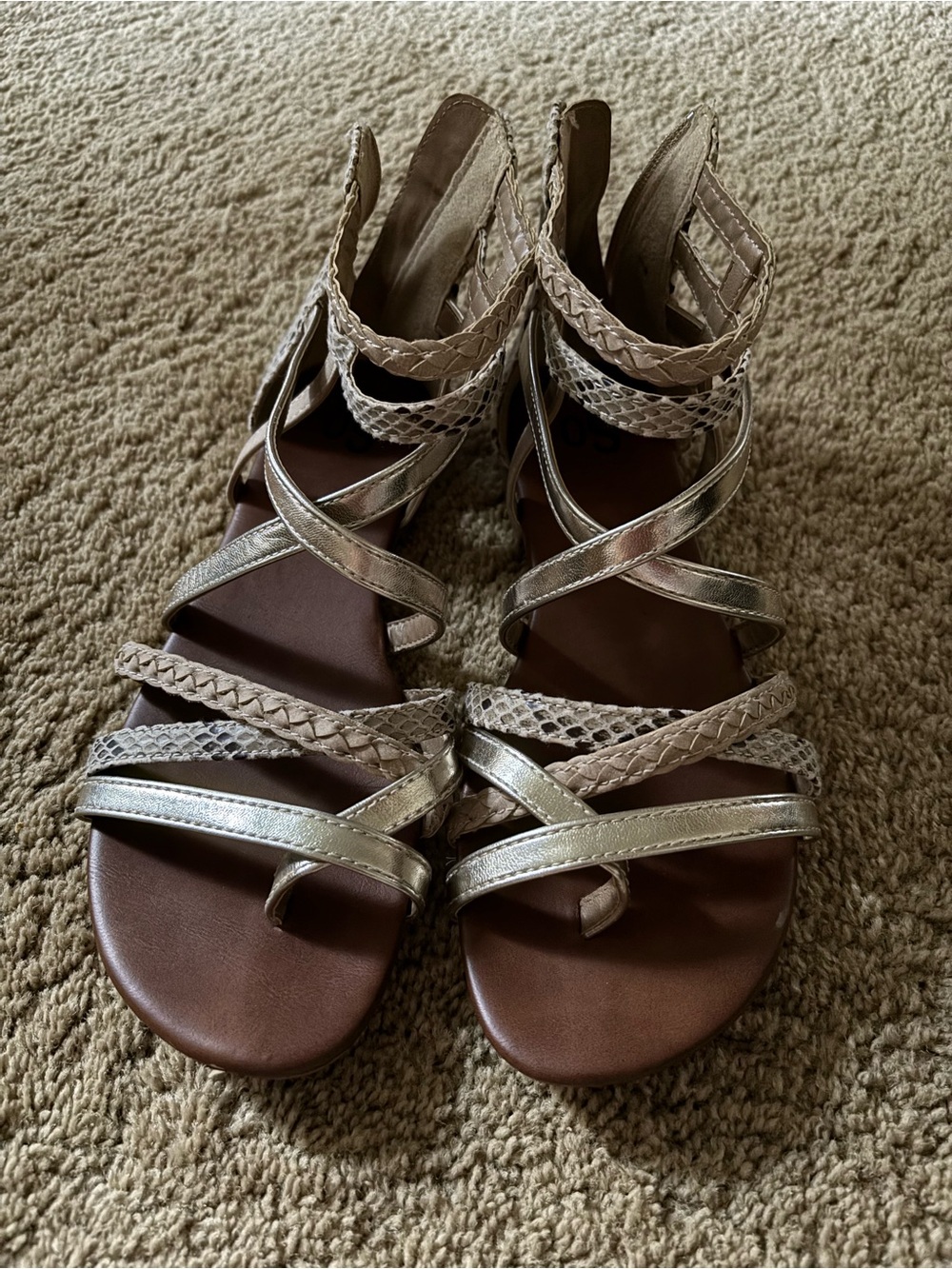 SO Women's Metallic Braided Strappy Sandals - Silver